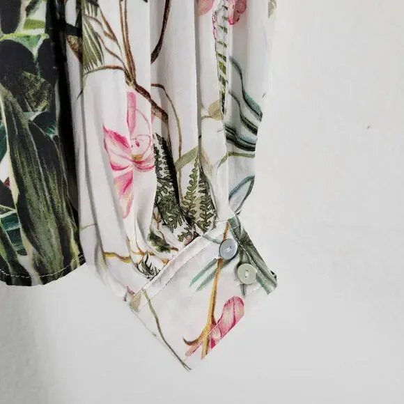 H&M Blouse Womens Sz 12 Cheetah Jungle Print Floral Novelty Long Sleeve - Picture 4 of 10